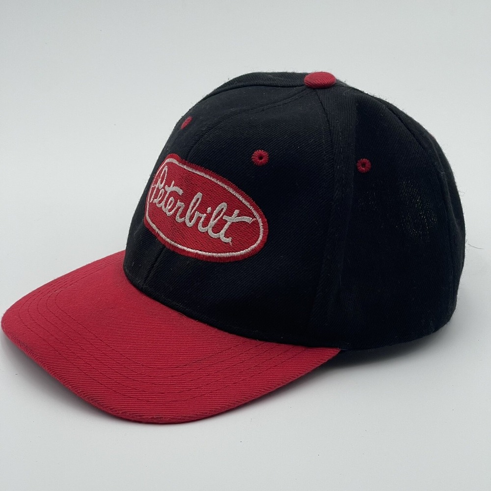 Peterbilt Hat Baseball Cap, Adjustable Snaps In Back, Red And Black